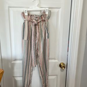 Elastic bottom striped loose I guess cargo pant buttons front